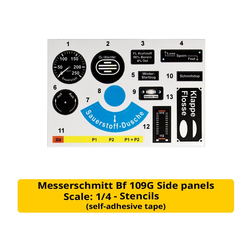 Messerschmitt Bf 109G Side panels - Stencils (self-adhesive tape)