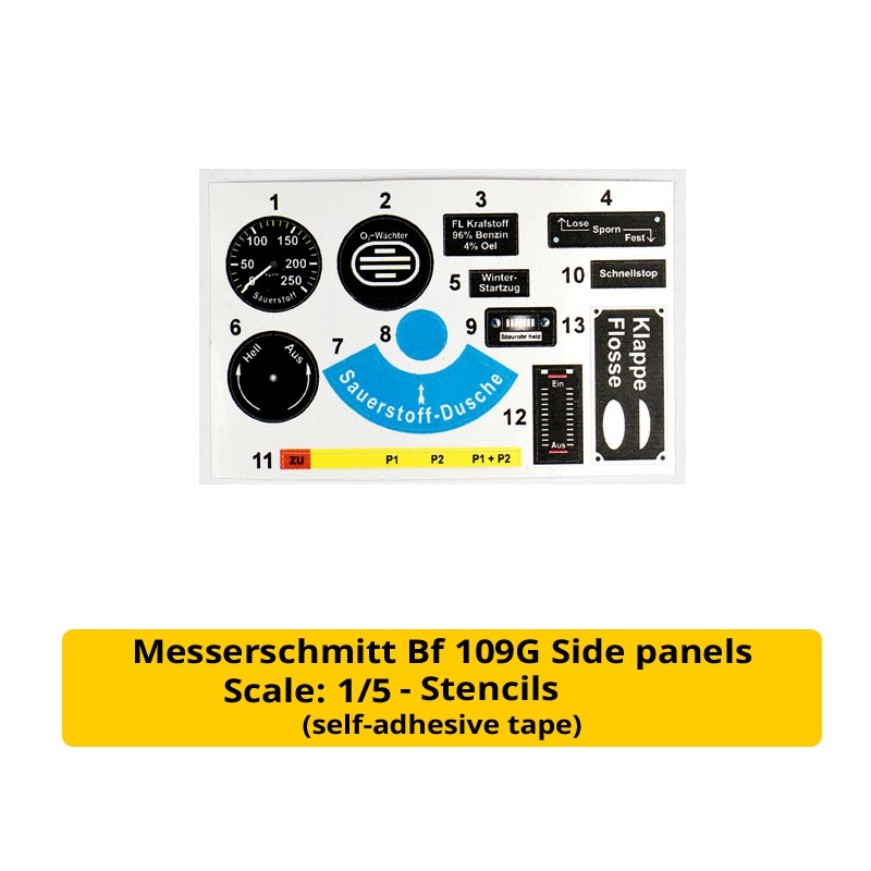 Messerschmitt Bf 109G Side panels - Stencils (self-adhesive tape)